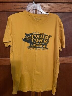 Lucky Brand Mustard Yellow Pulled Pork Graphic Tee